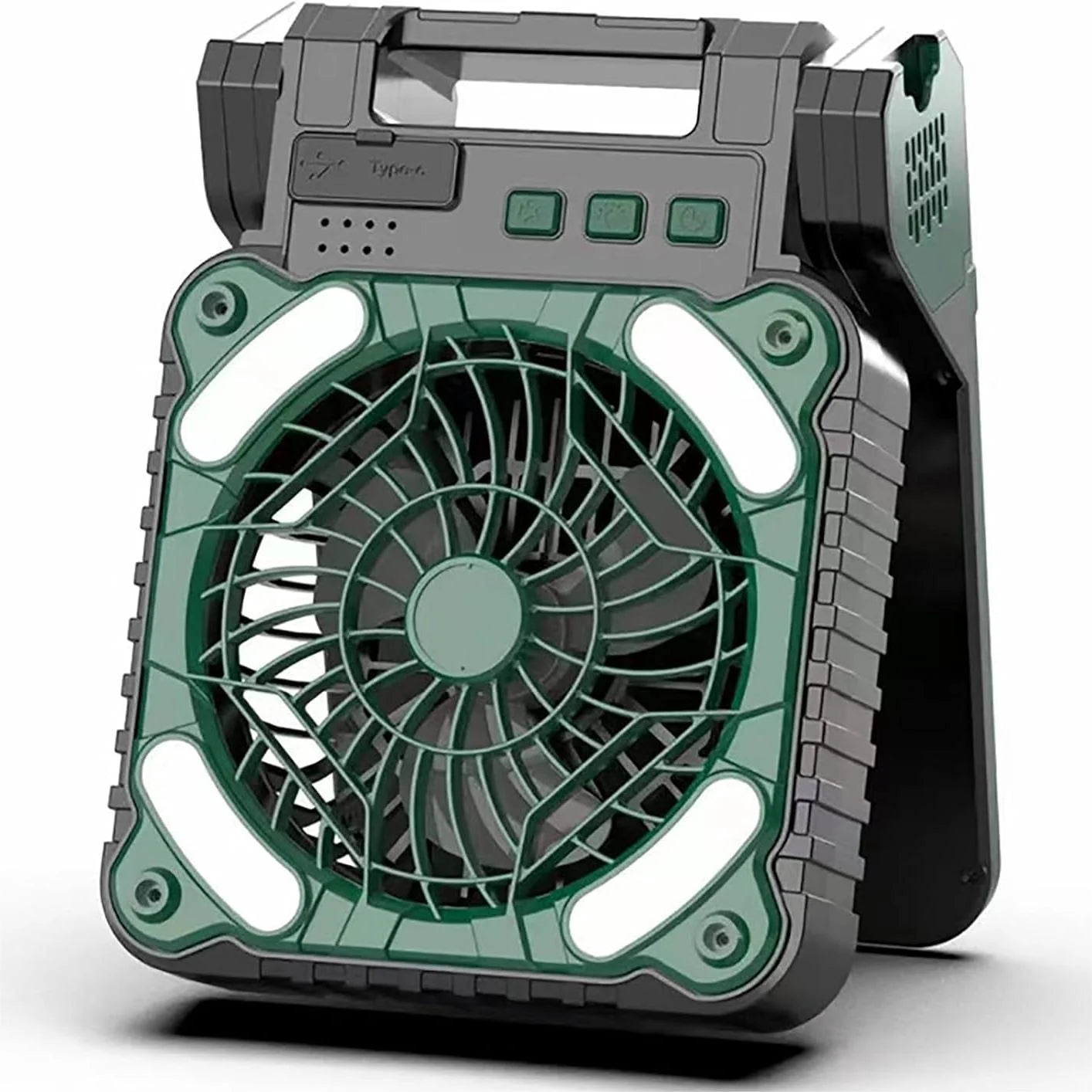 Solar Camping Fan with Light, 4 Speeds USB Rechargeable Solar Powered Fan with Timer, 90° Folding Portable Desk Fan with Power Bank Feature for Hurricane Outages Outdoor Camping Fishing Travel BBQ