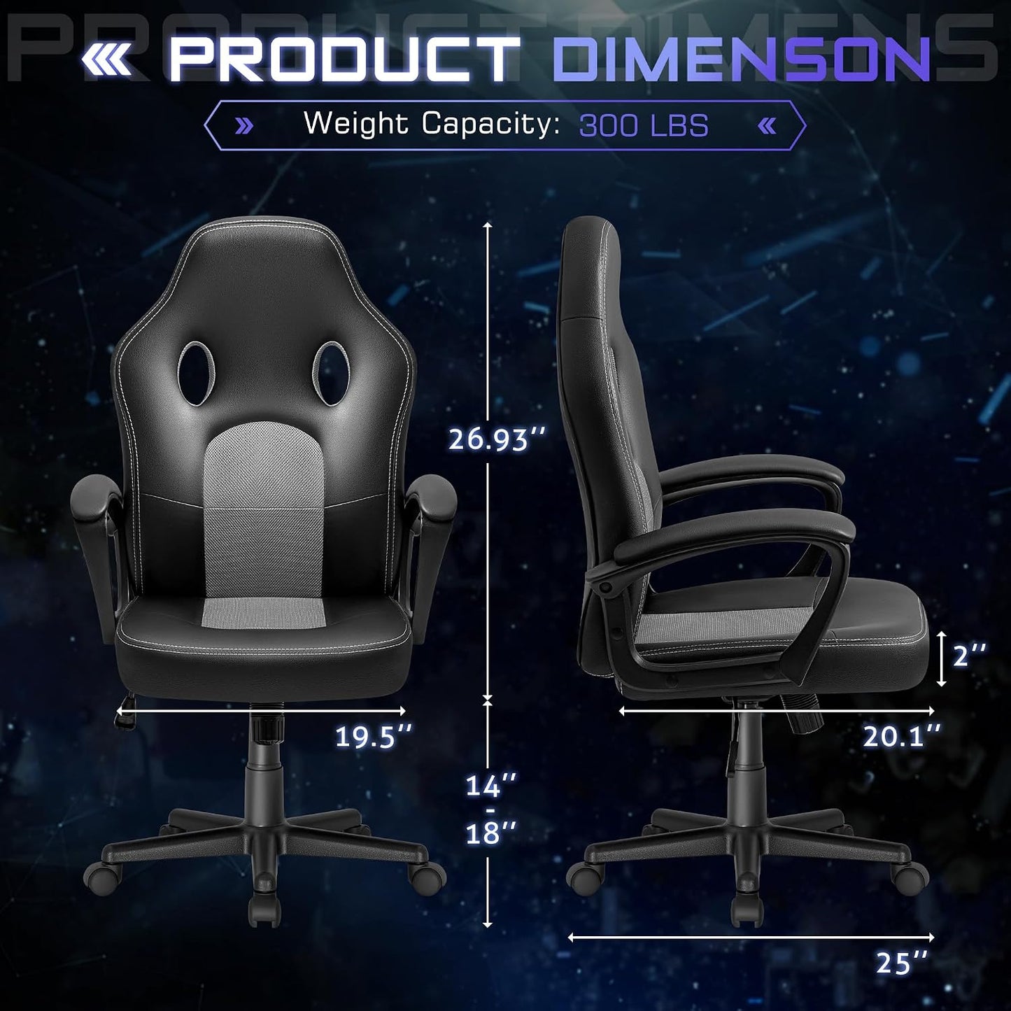 High-Back Ergonomic Leather Office Gaming Chair with Adjustable Height - Executive Conference Task Chair (Grey)