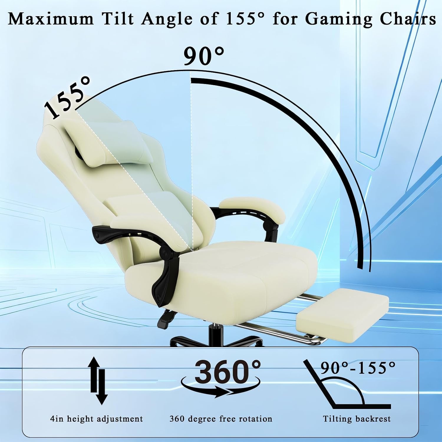 Ergonomic Massage Gaming Chair with Lumbar Support and Footrest, Height Adjustable Fabric Computer Chair with Pocket Spring Cushion in Beige