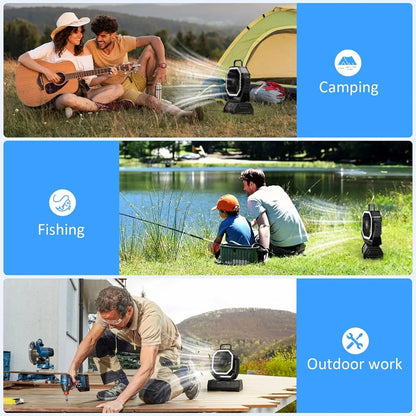 Camping Portable Desk Fan with LED Light Rechargeable Quiet Camping Fan 20000Mah Battery Hanging Hook for Trip Home Bedroom