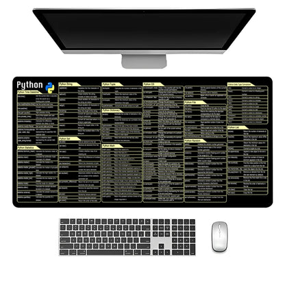 Python Coding Reference Mouse Pad - Large Non-Slip Stitched Edge Desk Mat for Programmers - Ideal for Gaming and Office Use