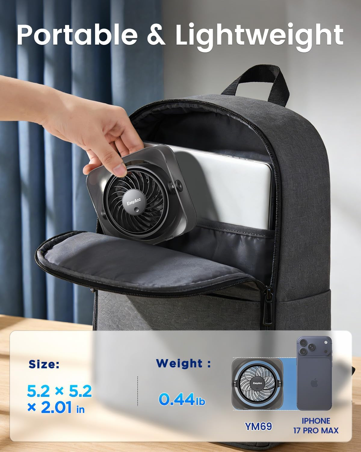 USB Small Desk Fan, Fan for Slumber Pod Long Cable 5Ft, Turbo Powerful Airflow, 3 Speeds Portable Mini Desk Travel USB Fan for Sleeping Cruise Ship Dorm Bedroom Office Airplanes (No Battery)