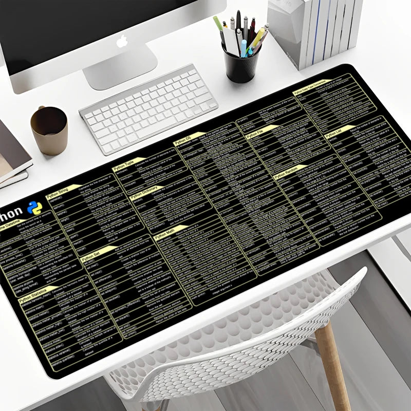 Python Coding Reference Mouse Pad - Large Non-Slip Stitched Edge Desk Mat for Programmers - Ideal for Gaming and Office Use