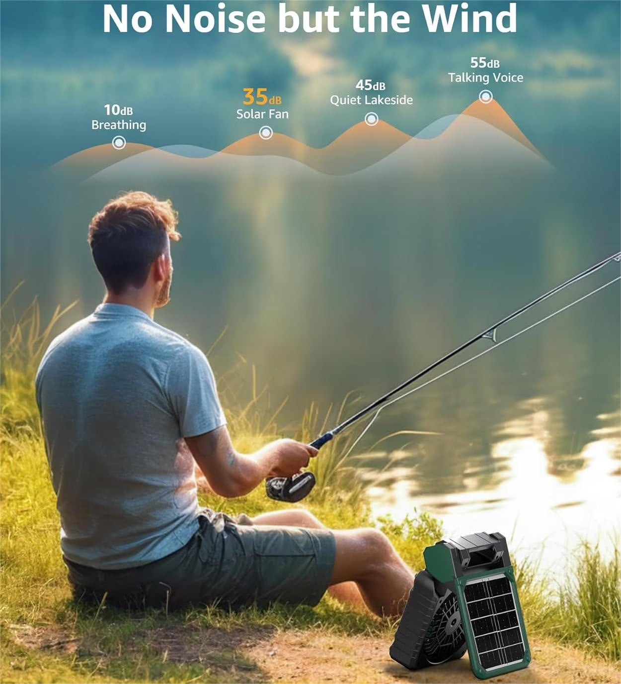 Solar Camping Fan with Light, 4 Speeds USB Rechargeable Solar Powered Fan with Timer, 90° Folding Portable Desk Fan with Power Bank Feature for Hurricane Outages Outdoor Camping Fishing Travel BBQ