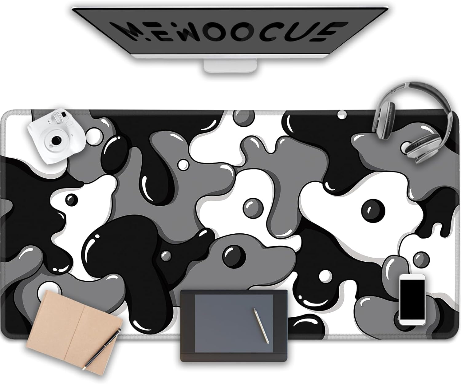 Large Waterproof Non-Slip Gaming Mouse Pad with Black Spotted Dog Design (47.2" x 23.6", 3mm Thickness)