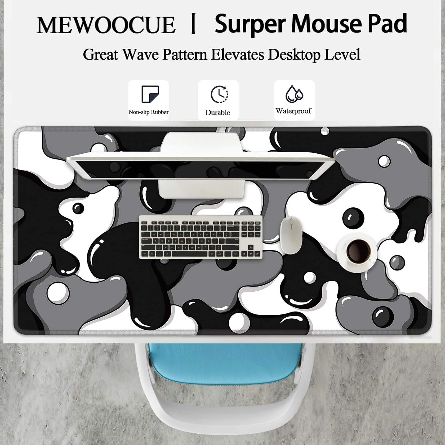 Large Waterproof Non-Slip Gaming Mouse Pad with Black Spotted Dog Design (47.2" x 23.6", 3mm Thickness)