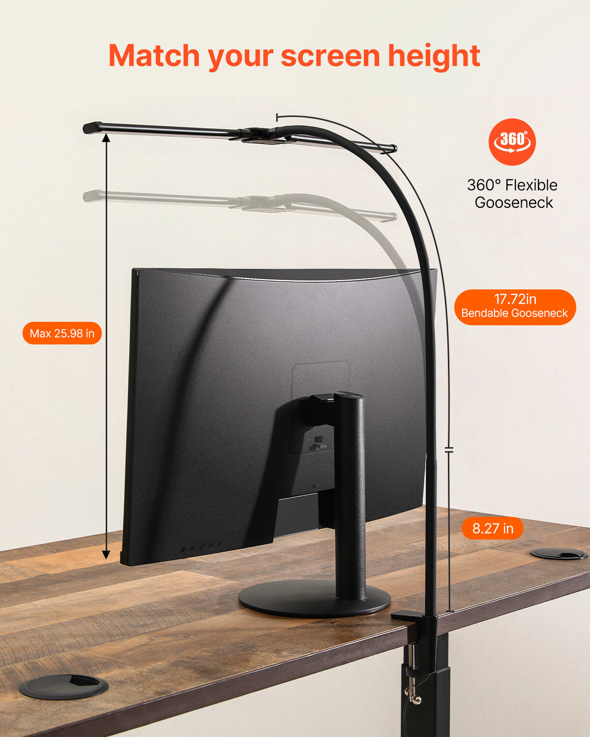 LED Desk Lamp with Clamp Double Head Desk Lamp with 360° Adjustable Gooseneck