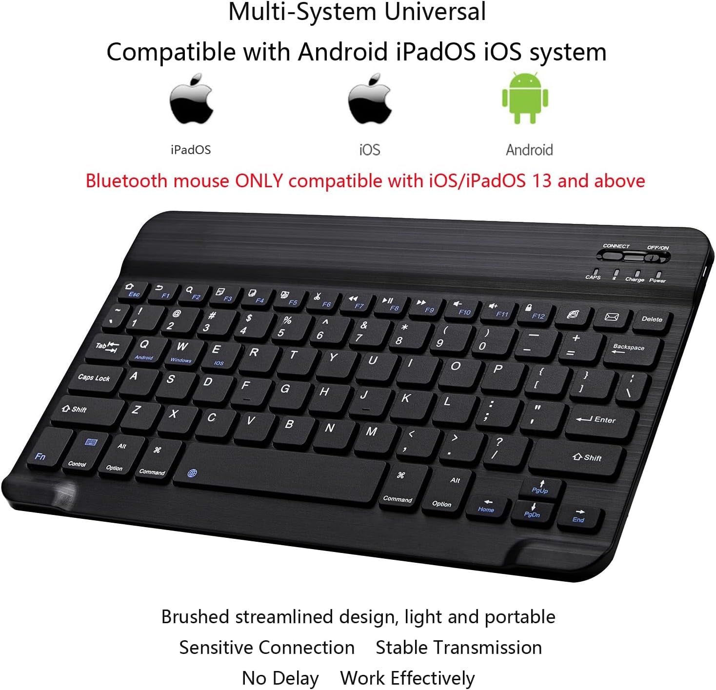 Ultra-Slim Bluetooth Keyboard and Mouse Combo Rechargeable Portable Wireless Keyboard Mouse Set for Apple Ipad Iphone Ipados/Ios 13 and above Samsung Tablet Phone Smartphone Android (Black)
