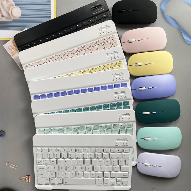 Wireless Bluetooth Keyboard and Mouse Set with Rechargeable Functionality for Laptops and Tablets - Compatible with iPad, Samsung, iOS, Android, and Windows - Available in Green, White, Black, and Pink (Model L1)