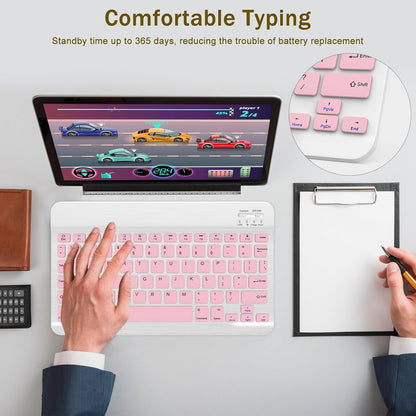 Rechargeable Bluetooth Keyboard and Mouse Combo, Universal Ultra-Slim Wireless Keyboard Mouse Set for Android Windows Ipad Iphone Samsung Tablet Portable Compact Keyboard Set (Pink)
