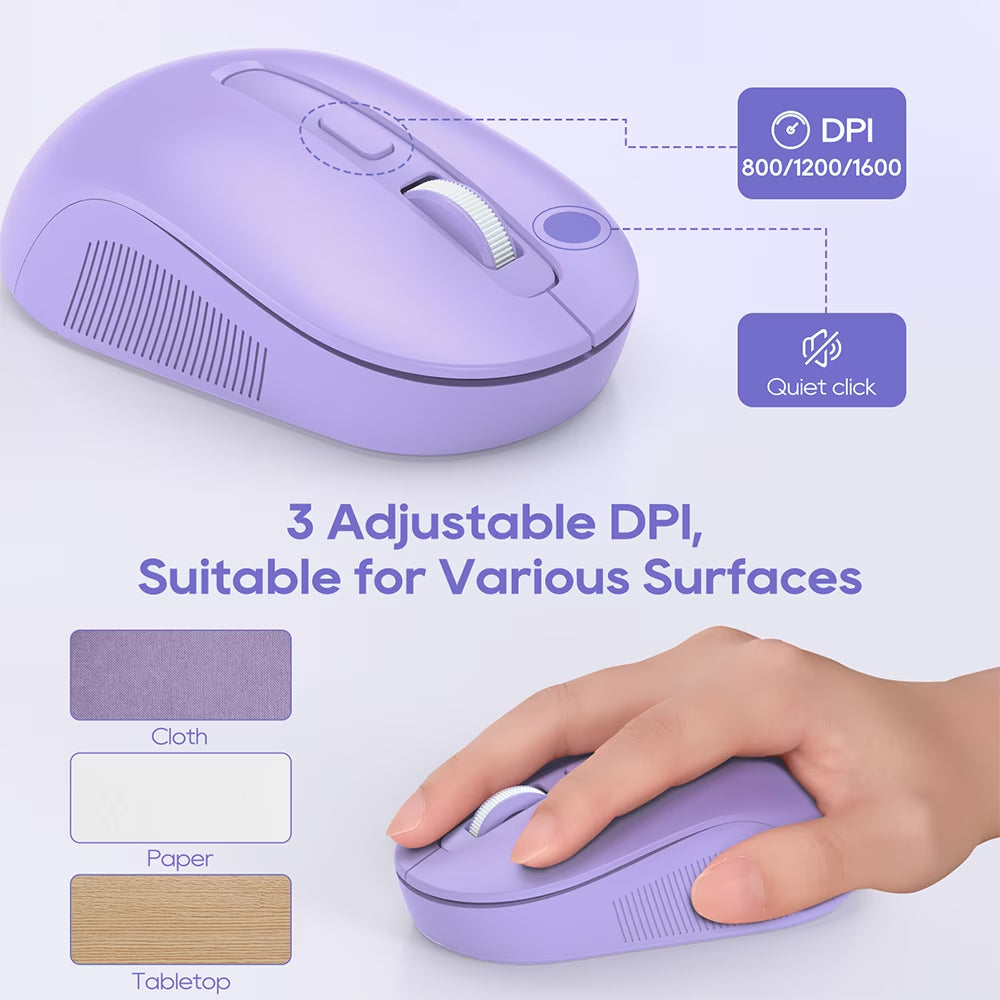 Wireless Keyboard & Mouse Set– Retro round Keycaps, Detachable Wrist Rest, 2.4Ghz Cordless Connection for Mac/Windows/Pc-Purple