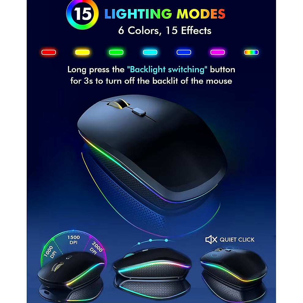 Rechargeable 2.4G Wireless Keyboard and Mouse Combo with RGB Backlighting - Full-Size Ergonomic Type-C Design