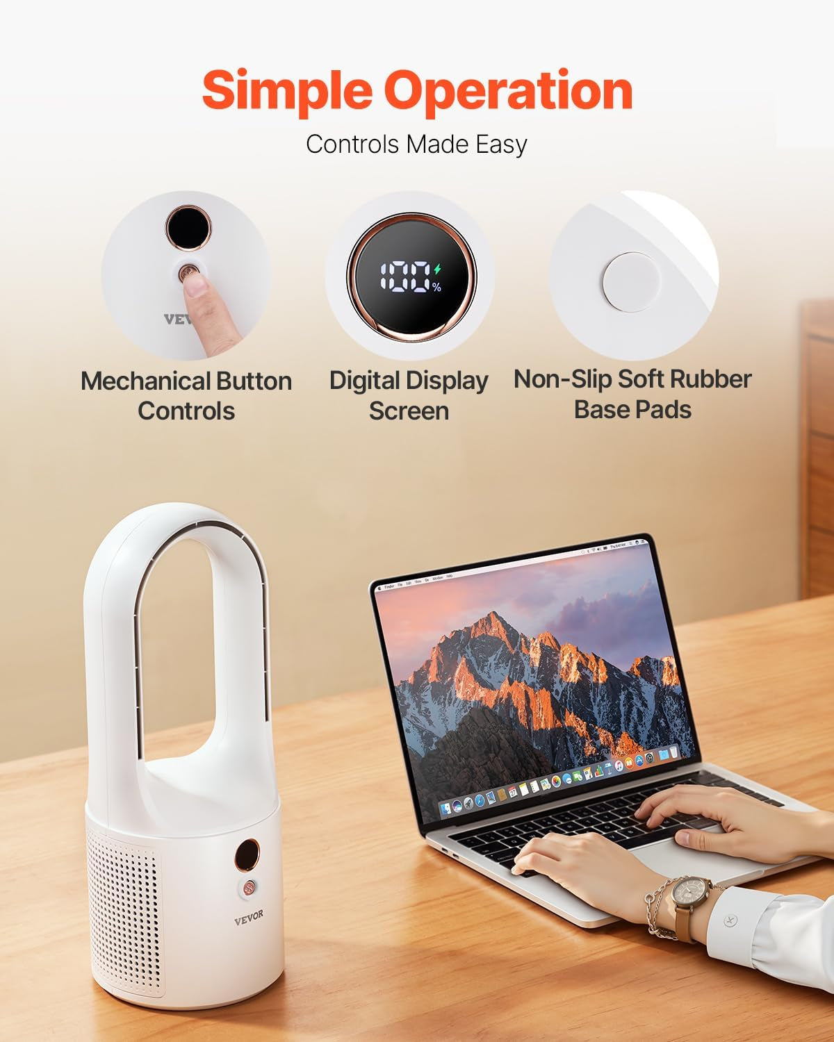 Desk Fan Bladeless, 12.99 Inch Portable Desk Fan, 6-Speed USB Quiet Cooling Smal