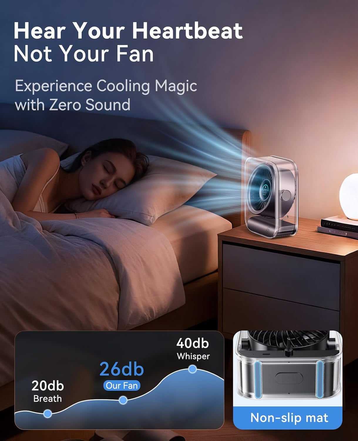 Portable Desk Fan for Bedroom, Rechargeable Small Table Fan with 100 Speeds, 90° Rotation, Turbo Airflow, LED Display, Quiet Personal USB Cooling Fan for Office Home Travel Camping, Black