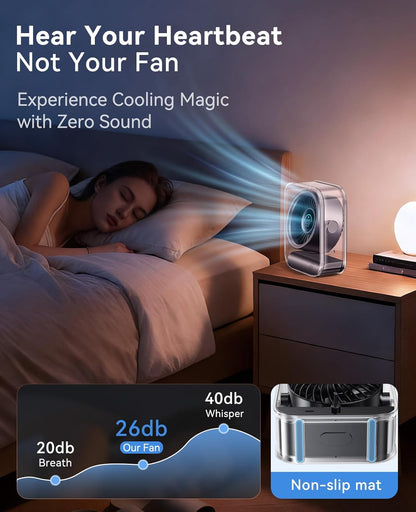 Portable Desk Fan for Bedroom, Rechargeable Small Table Fan with 100 Speeds, 90° Rotation, Turbo Airflow, LED Display, Quiet Personal USB Cooling Fan for Office Home Travel Camping, Black