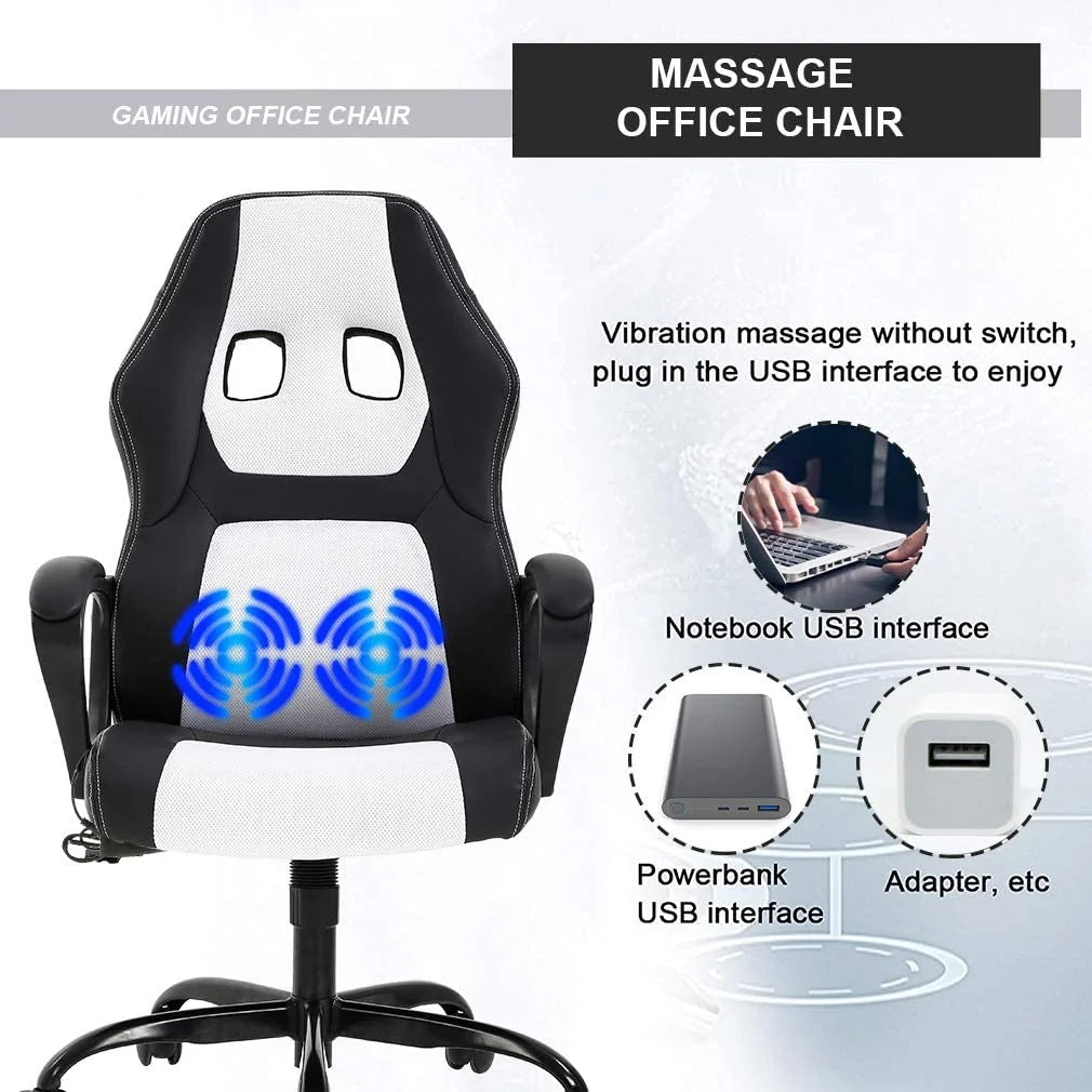 Ergonomic Gaming Chair with Lumbar Support and Rolling Swivel, Suitable for Men and Women (White)