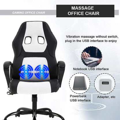 Ergonomic Gaming Chair with Lumbar Support and Rolling Swivel, Suitable for Men and Women (White)