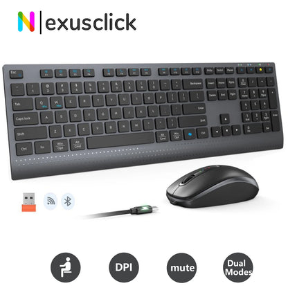 Dual-Mode 2.4G Wireless Rechargeable Keyboard and Mouse Combo with Multi-Function Keys for Windows PC Gamers