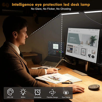 LED Desk Lamp for Home Office - 24W Architect Table Lamp with Clamp Adjustable Head Stepless Dimming Work Light