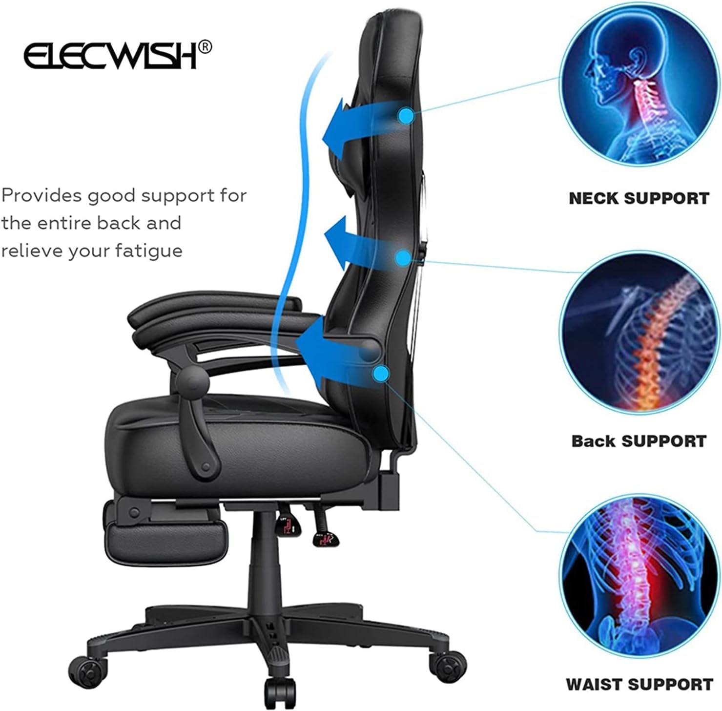 Ergonomic Gaming Chair with Adjustable Backrest and Seat Height, Swivel Recliner Design, Footrest and Lumbar Support, Gray