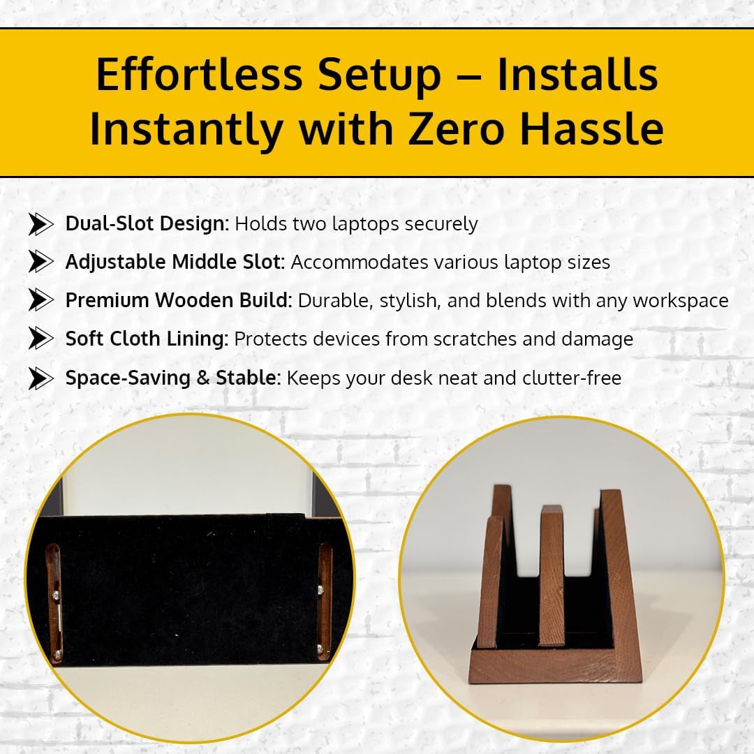 Dual Laptop Holder Vertical Stand 2 Slots Wooden - Light Brown (Oak Color) - Vertical Holder for Desk, Macbook Pro & Air, Desktop Organizer Made of Natural Wood, Adjustable Stand for Notebooks