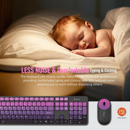 Wireless Keyboard and Mouse Combo - 2.4G Wireless, Rechargeable, Low-Noise, Cute Colorful, Full-Sized, 3 DPI Adjustable Mouse, for Computer, Laptop, PC, Desktop (Black Pink)