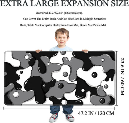 Large Waterproof Non-Slip Gaming Mouse Pad with Black Spotted Dog Design (47.2" x 23.6", 3mm Thickness)