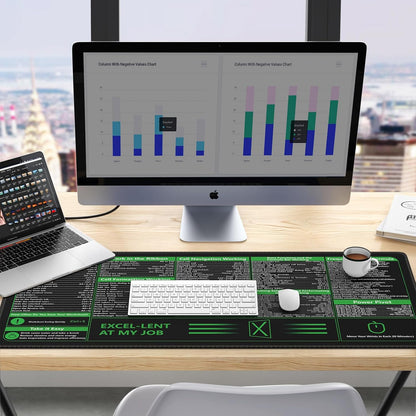 Excel Shortcut Desk Pad and Mouse Mat - XXL Non-Slip Desk Mat with Stitched Edges for Improved Productivity