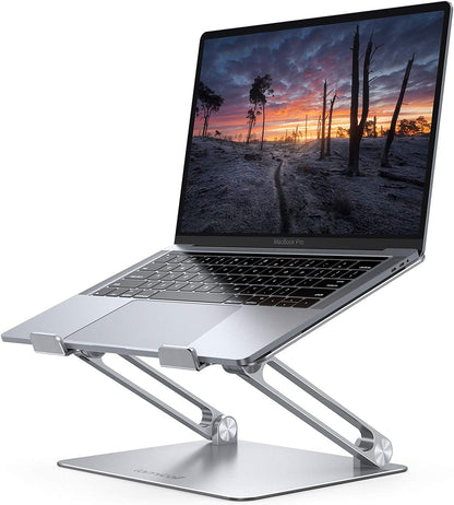 Adjustable Laptop Stand, Portable Laptop Riser, Aluminum Laptop Stand for Desk Foldable, Ergonomic Computer Notebook Holder for Macbook Air Pro HP, Office Desk Accessories (10-17.3'')- Silver