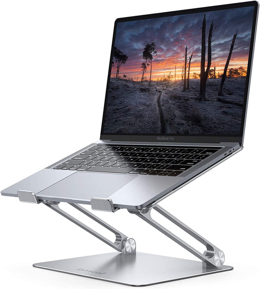 Adjustable Laptop Stand, Portable Laptop Riser, Aluminum Laptop Stand for Desk Foldable, Ergonomic Computer Notebook Holder for Macbook Air Pro HP, Office Desk Accessories (10-17.3'')- Silver