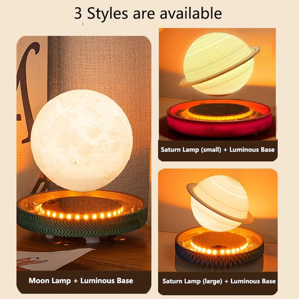 Levitating Saturn Lamp with Transparent Base and 360° Rotation - Three Color Modes for Home and Office Use