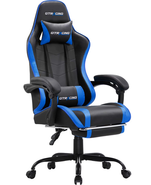 Ergonomic GTWD-200 Gaming and Office Chair with Adjustable Lumbar Support and Footrest in Blue