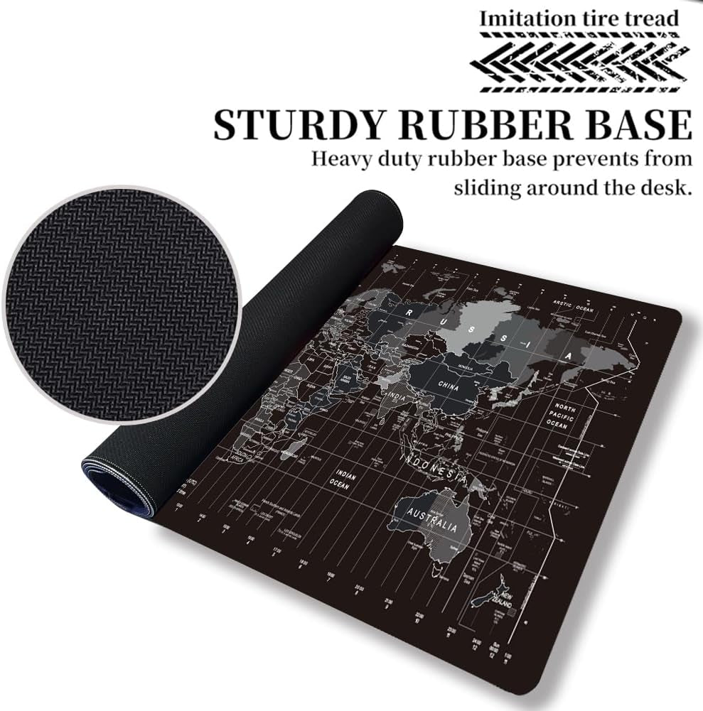 XXL Extended World Map Gaming Mouse Pad (900x400x3mm) with Stitched Edges for Home Office and Gaming Setups