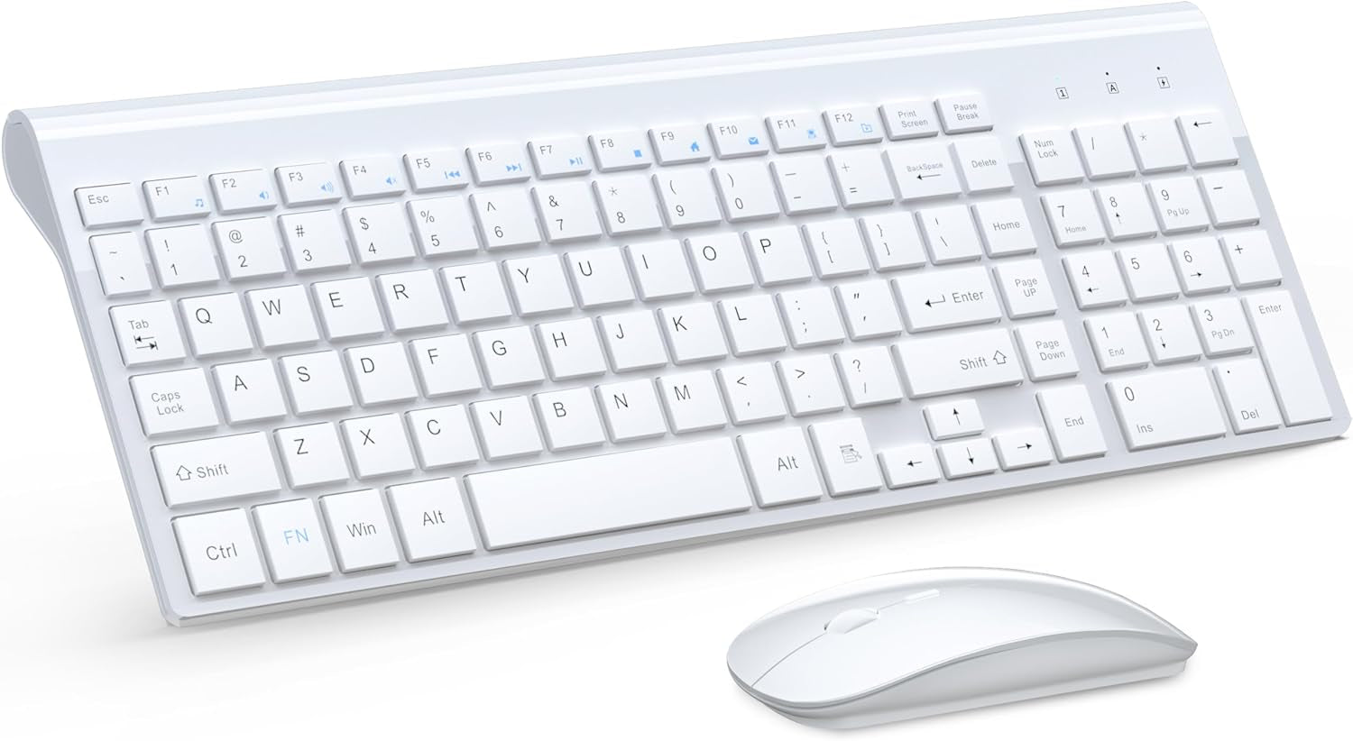 Wireless Keyboard and Mouse Ultra Slim Combo,  2.4G Silent Compact USB 2400DPI Mouse and Scissor Switch Keyboard Set with Cover, Batteries Included, for Pc/Laptop/Windows/Mac - White