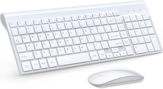 Wireless Keyboard and Mouse Ultra Slim Combo,  2.4G Silent Compact USB 2400DPI Mouse and Scissor Switch Keyboard Set with Cover, Batteries Included, for Pc/Laptop/Windows/Mac - White
