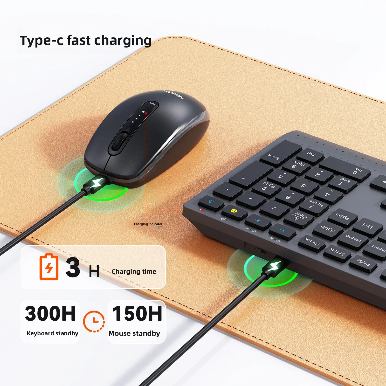 Dual-Mode 2.4G Wireless Rechargeable Keyboard and Mouse Combo with Multi-Function Keys for Windows PC Gamers