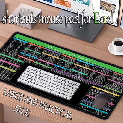 Excel Cheat Sheet Desk Pad with Keyboard Area – 150+ Shortcuts Mouse Pad for Home, Office, and Gaming – Non-Slip and Waterproof – 31.5" x 11.8