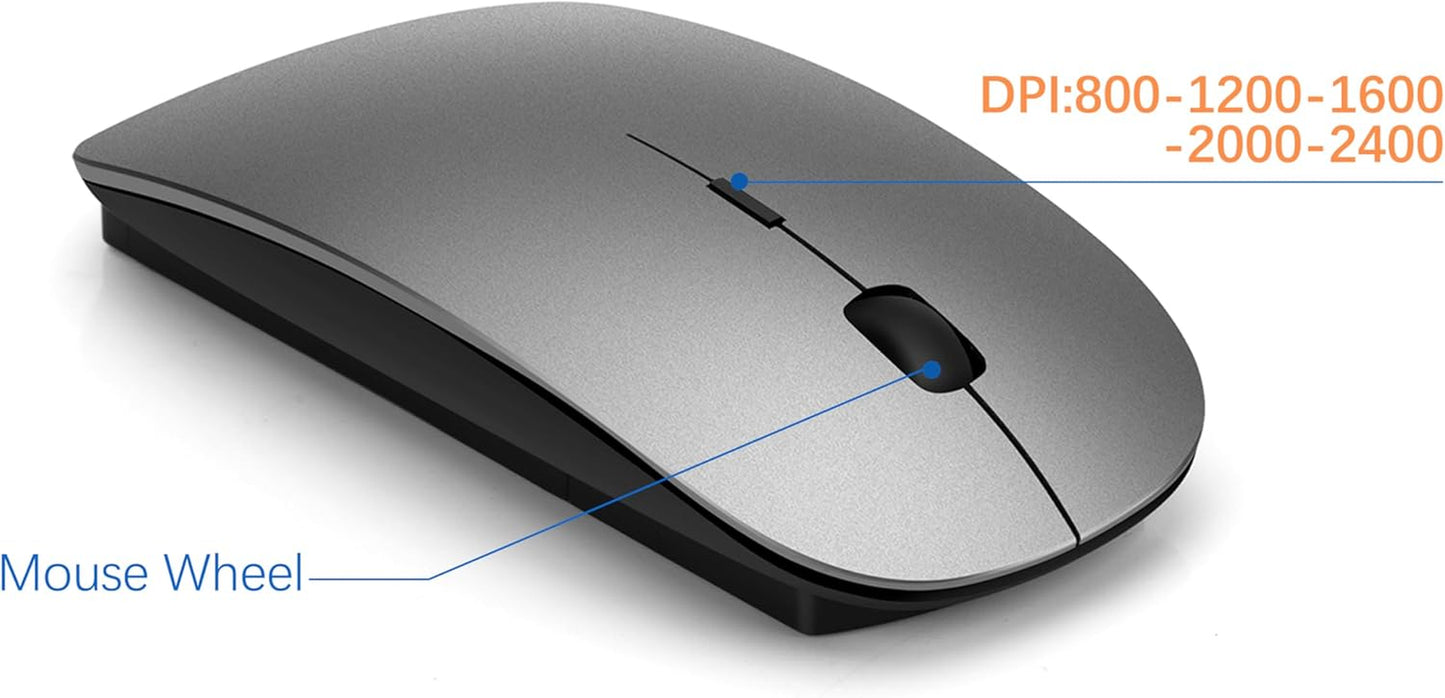 Wireless Keyboard and Mouse Ultra Slim Combo,  2.4G Silent Compact USB 2400DPI Mouse and Scissor Switch Keyboard Set with Cover, Batteries Included, for Pc/Laptop/Windows/Mac - Gray Black