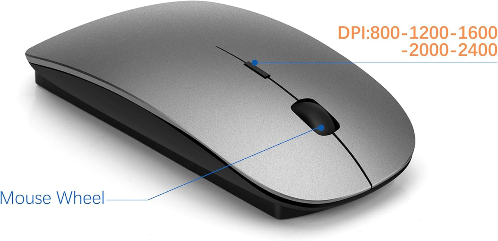 Wireless Keyboard and Mouse Ultra Slim Combo,  2.4G Silent Compact USB 2400DPI Mouse and Scissor Switch Keyboard Set with Cover, Batteries Included, for Pc/Laptop/Windows/Mac - Gray Black