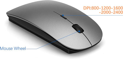 Wireless Keyboard and Mouse Ultra Slim Combo,  2.4G Silent Compact USB 2400DPI Mouse and Scissor Switch Keyboard Set with Cover, Batteries Included, for Pc/Laptop/Windows/Mac - Gray Black