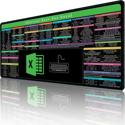 Excel Cheat Sheet Desk Pad with Keyboard Area – 150+ Shortcuts Mouse Pad for Home, Office, and Gaming – Non-Slip and Waterproof – 31.5" x 11.8