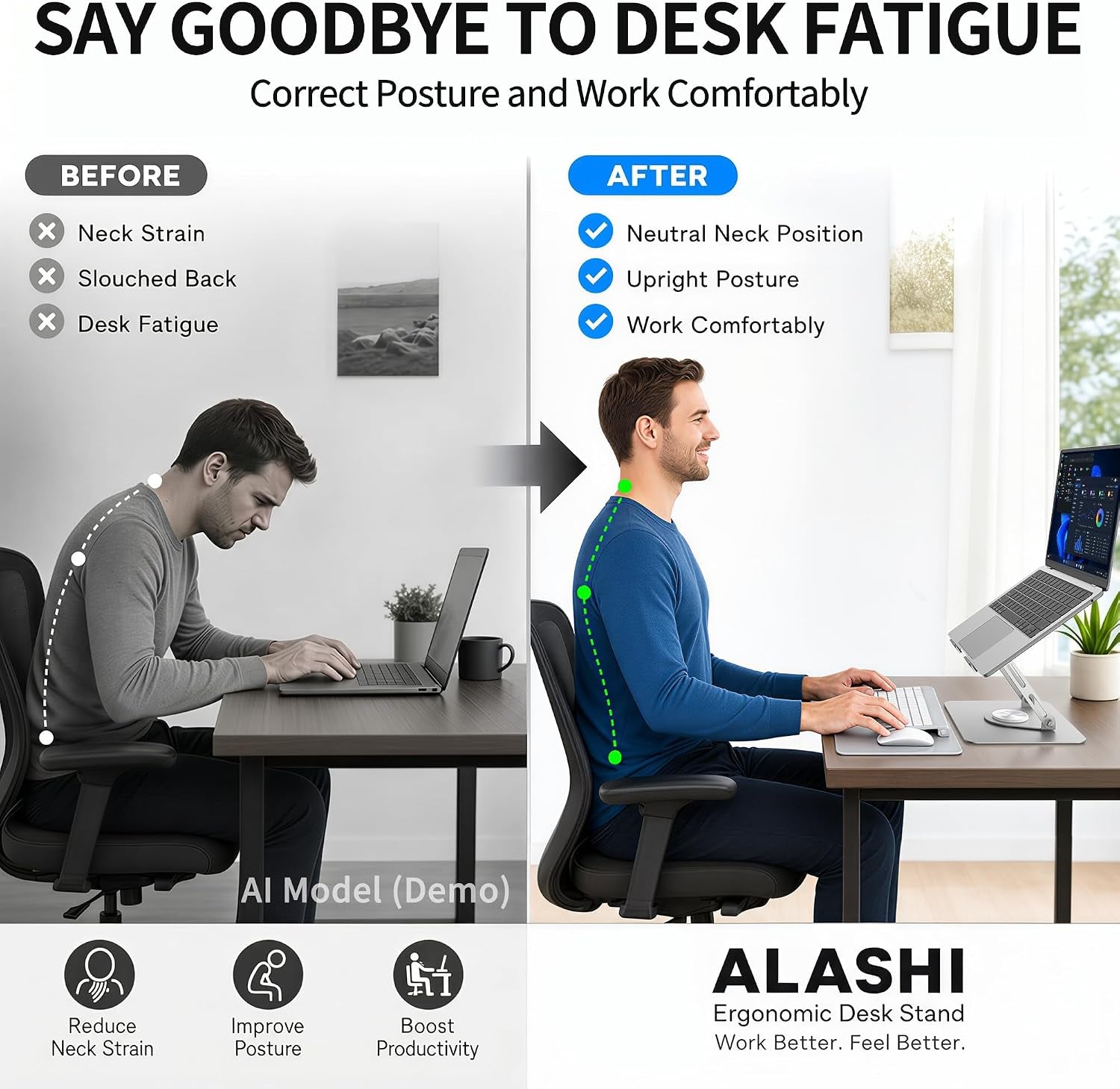 Laptop Stand for Desk with 360° Rotating Base, Multi-Angle Adjustable Laptop Stands, Foldable Laptop Riser Compatible with 10 to 17 Inches PC Computer, Silver