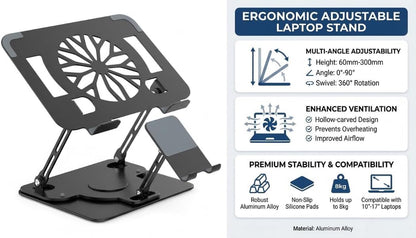 Laptop Stand for Desk,Adjustable Computer Stand with 360° Rotating Base,2-In-1 Laptop Stands with Phone Holder,Ergonomic Laptop Riser for Collaborative Work,Fits for All 10-16" Laptops