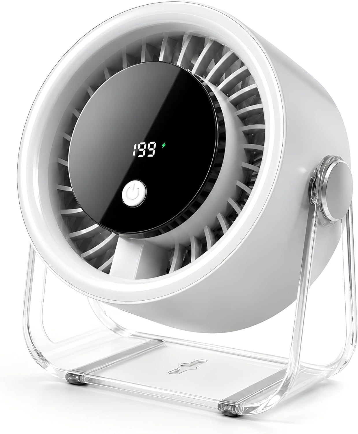 Portable Desk Fan for Bedroom, 199 Speeds Rechargeable USB Table Fan with 4000Mah Battery, 360° Rotation, LED Display, Quiet Wall-Mountable Personal Cooling Fan for Home Office (White)