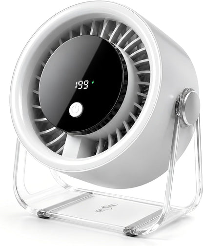Portable Desk Fan for Bedroom, 199 Speeds Rechargeable USB Table Fan with 4000Mah Battery, 360° Rotation, LED Display, Quiet Wall-Mountable Personal Cooling Fan for Home Office (White)