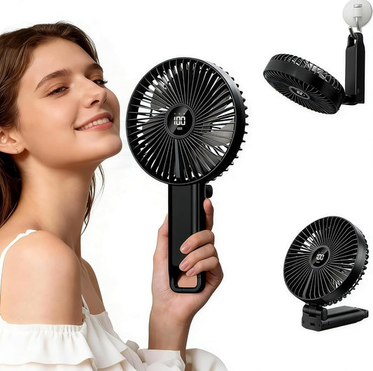 Large Portable Handheld Desk Fan, 6 Inch Blades for Travel | 180° Foldable, 5 Speeds, LED Display, Battery Rechargeable USB, up to 8.5H Working Time,Indoor,Ourdoor,Camping
