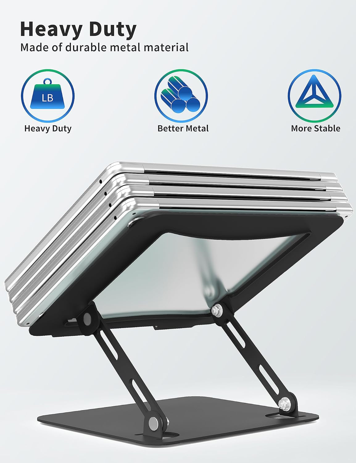 Laptop Stand for Desk, Portable Adjustable Laptop Riser, Ergonomic Design Computer Holder, Metal Laptop Mount Elevator Compatible with 10 to 15.6 Inches PC Computer, Black