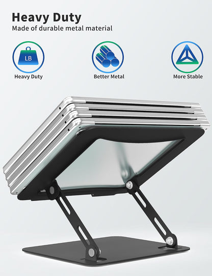 Laptop Stand for Desk, Portable Adjustable Laptop Riser, Ergonomic Design Computer Holder, Metal Laptop Mount Elevator Compatible with 10 to 15.6 Inches PC Computer, Black
