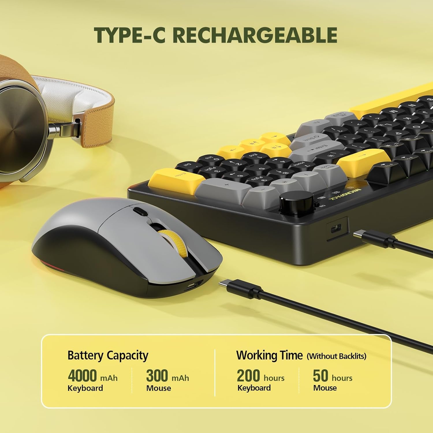 Wireless Keyboard and Mouse Combo Creamy with Number Pad for Desktop Mac Ipad Bluetooth/2.4Ghz/Wired Rechargeable Light up RGB Quiet Compatible with PC Laptop Tablet (Black)