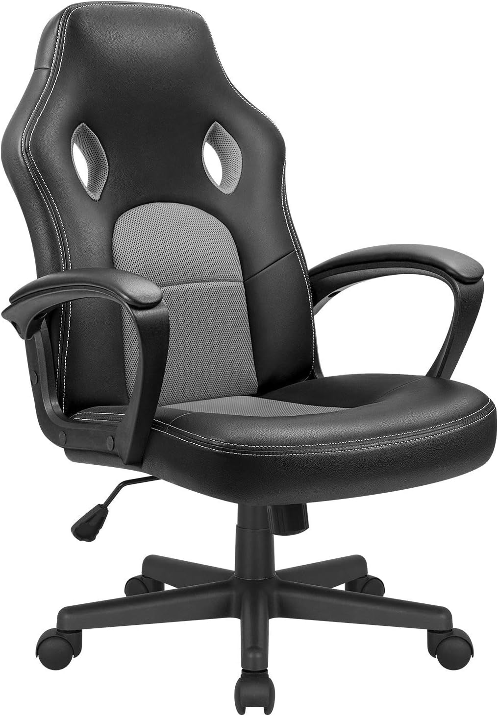 High-Back Ergonomic Leather Office Gaming Chair with Adjustable Height - Executive Conference Task Chair (Grey)